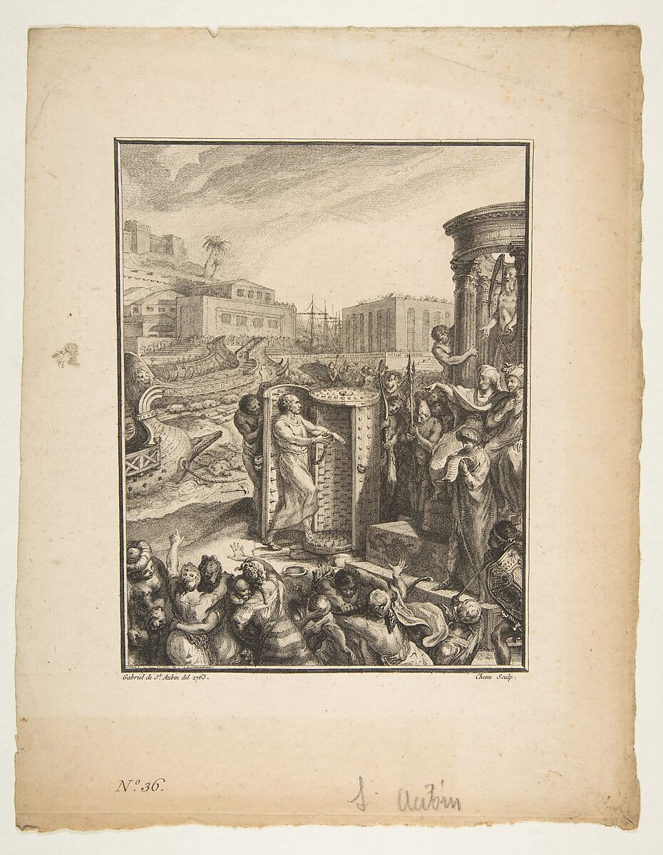 Regulus Condemned to the Most Horrible Torture, After Gabriel de Saint-Aubin (French, Paris 1724–1780 Paris), Etching and engraving, fourth state (of five)