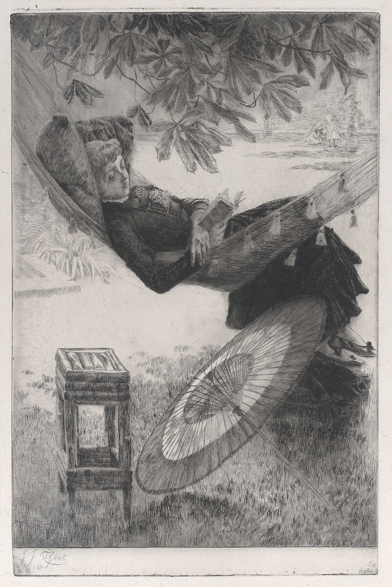 The Hammock, James Tissot (French, Nantes 1836–1902 Chenecey-Buillon), Etching and drypoint on laid paper; trial proof 
