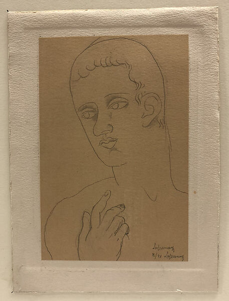 Head of a Man, Roger de la Fresnaye (French, Le Mans 1885–1925 Grasse), Graphite on brown paper mounted on paper, French 