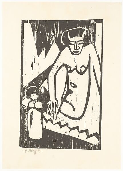 Girl with Vase of Flowers (Mädchen mit Blumenvase), Karl Schmidt-Rottluff (German, 1884–1976), Woodcut