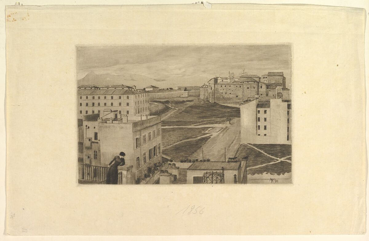 View from the Artist's Studio Window, Rome, Max Klinger (German, Leipzig 1857–1920 Großjena), Etching on thin Chinese paper 