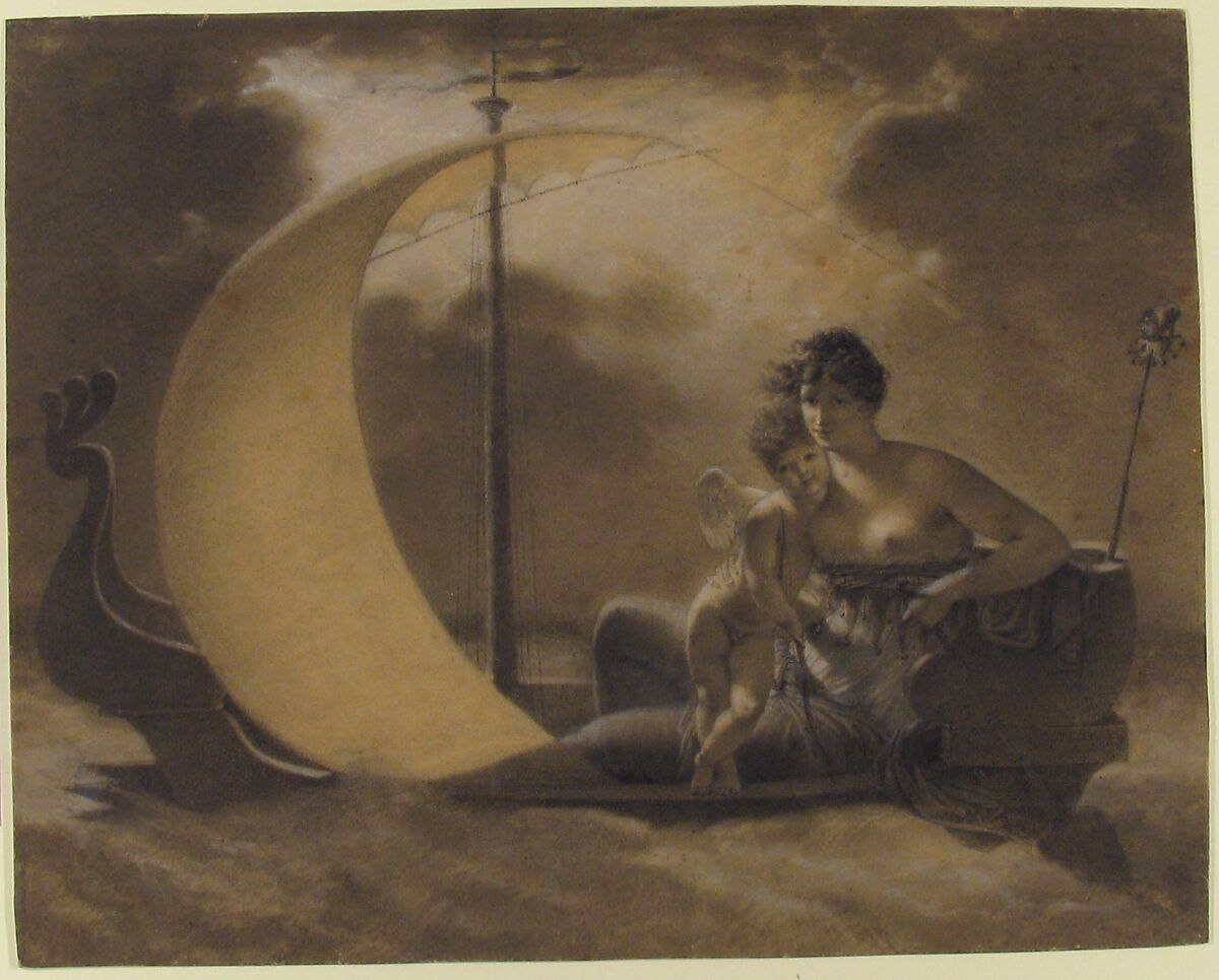 La Folie l'égare (Folly Adrift), Jean-Baptiste Mallet (French, Grasse 1759–1835 Paris), Black and white chalk on buff paper
