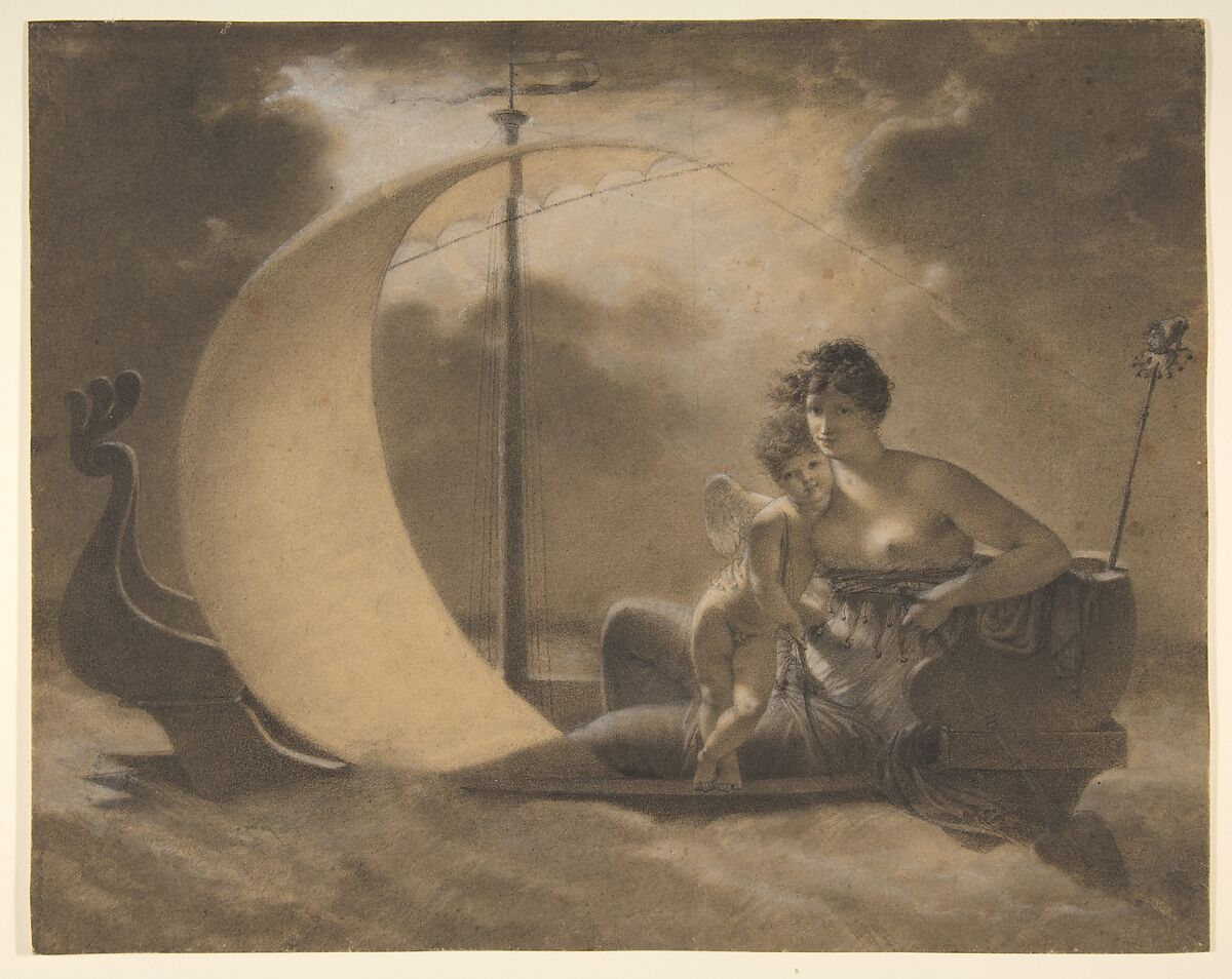 La Folie l'égare (Folly Adrift), Jean-Baptiste Mallet (French, Grasse, France 1759–1835 Paris), Black and white chalk on buff paper 