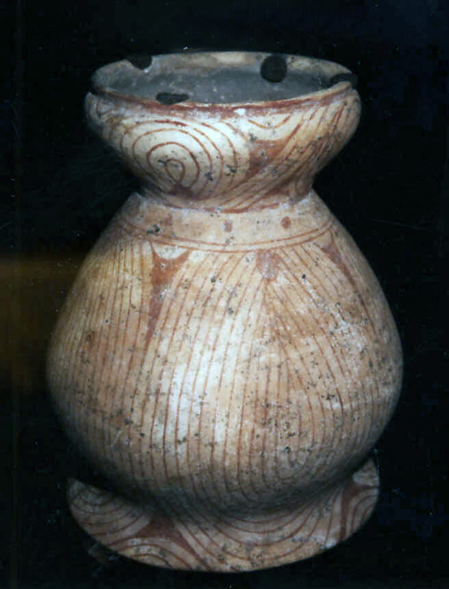 Pedestalled Vessel, Earthenware with buff slip and red oxide decoration, Thailand (Ban Chiang) 