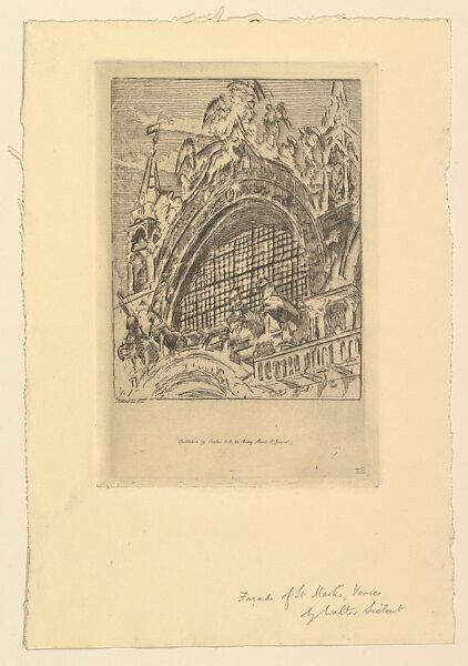 Venice, The Horses of St. Mark's (Fourth Version), Walter Richard Sickert (British, Munich 1860–1942 Bathampton, Somerset), Etching; third state 