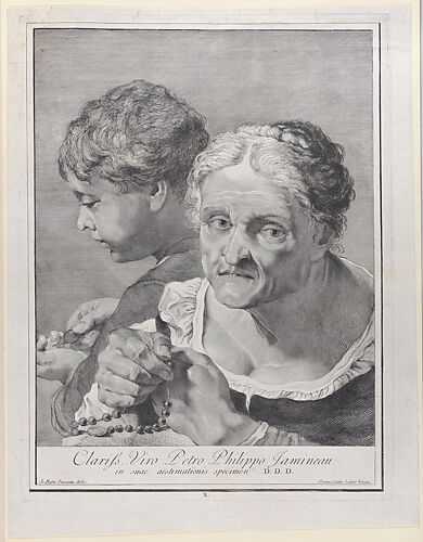 Plate 10: Old woman with a rosary and a boy counting coins; from 'Icones ad vivum expressae' after Giovanni Battista Piazzetta