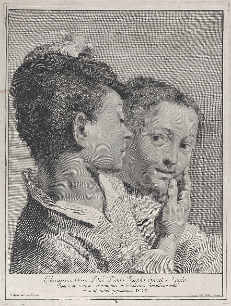Plate 3: Boy with a hat touching the face of a girl; from 'Icones ad vivum expressae' after Giovanni Battista Piazzetta, Giovanni Cattini (Italian, Venice ca. 1715–ca. 1800 Venice), Etching 