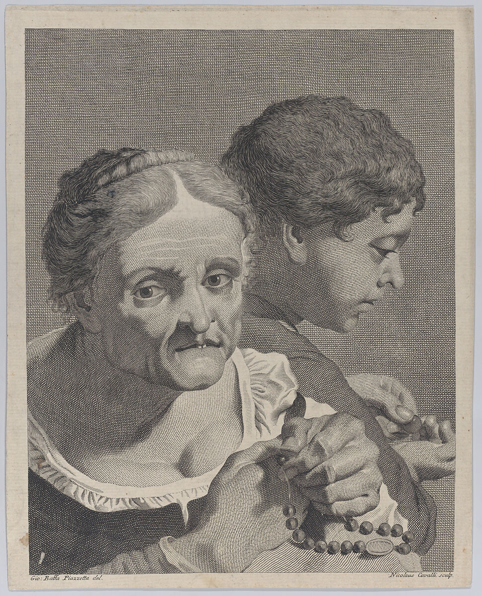 Copy in reverse of an old woman with a rosary and a boy counting coins; plate 10 from 'Icones ad vivum expressae' after Giovanni Battista Piazzetta, Niccolò Cavalli (Italian, Longarone, 1730–1822), Etching