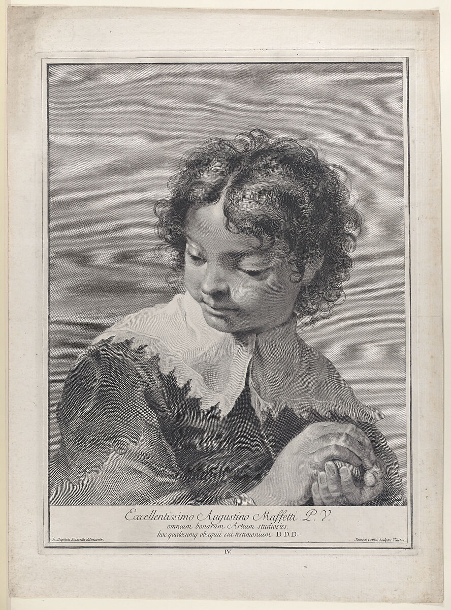 Plate 4: Boy with a lace collar holding a piece of fruit in his hands; from 'Icones ad vivum expressae' after Giovanni Battista Piazzetta, Giovanni Cattini (Italian, Venice ca. 1715–ca. 1800 Venice), Etching 