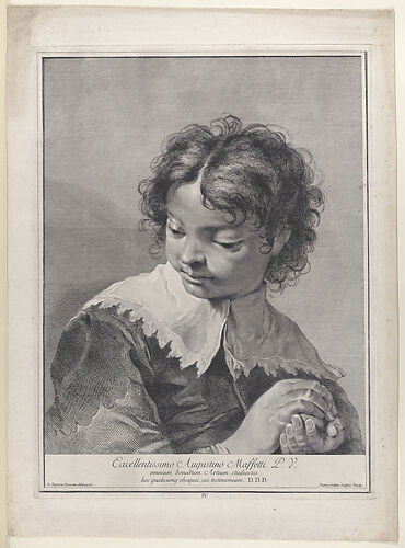 Plate 4: Boy with a lace collar holding a piece of fruit in his hands; from 'Icones ad vivum expressae' after Giovanni Battista Piazzetta