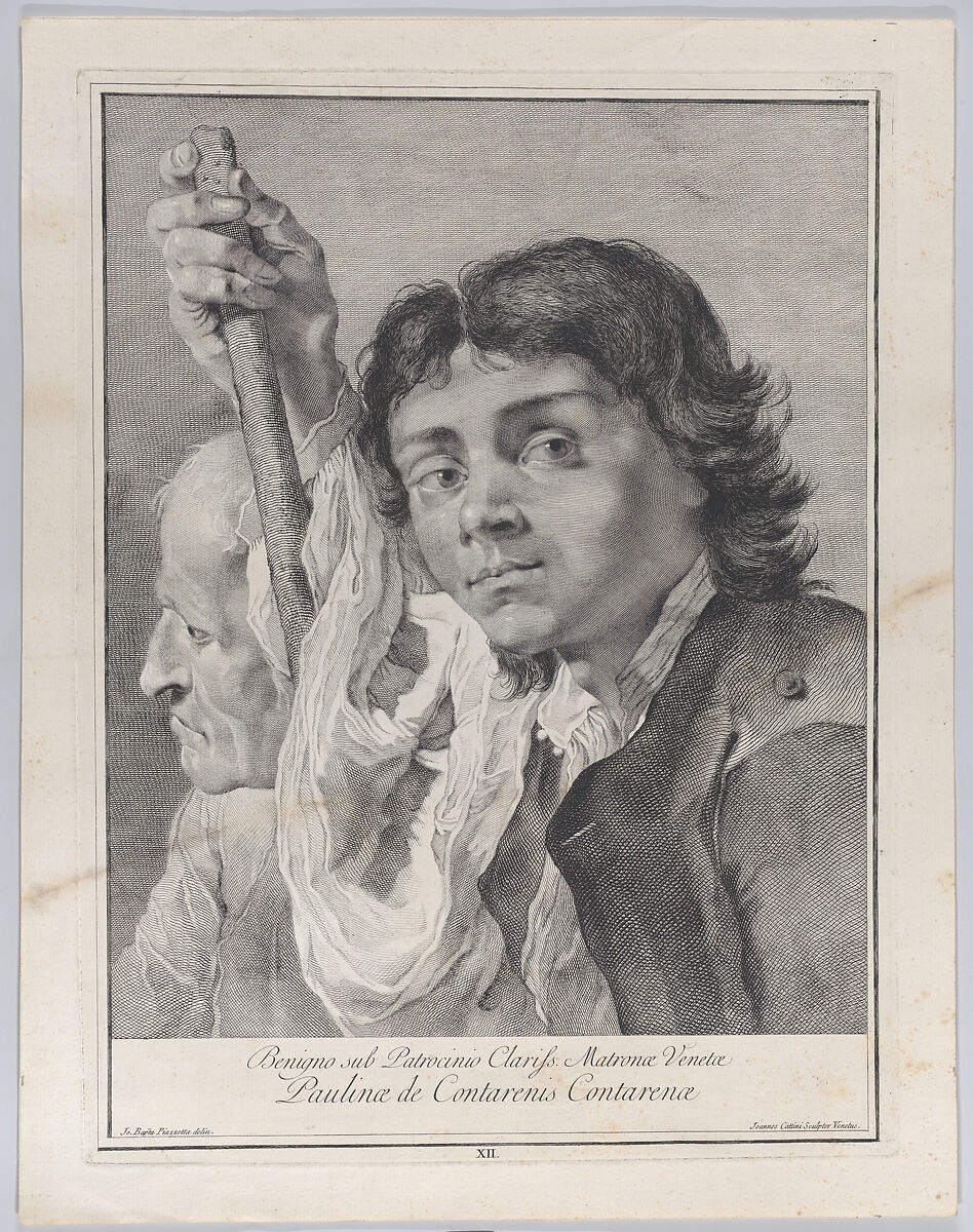 Plate 12: A young man leaning on a staff looking outward, with an old man behind to his right; from 'Icones ad vivum expressae' after Giovanni Battista Piazzetta, Giovanni Cattini (Italian, Venice ca. 1715–ca. 1800 Venice), Etching 