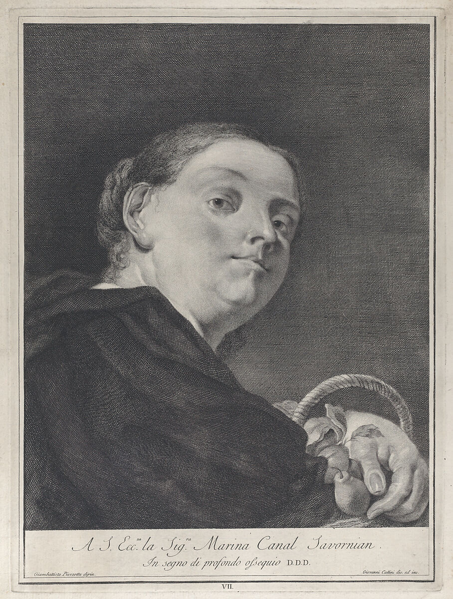 Plate 7: A woman with a basket of pears; from 'Icones ad vivum expressae' after Giovanni Battista Piazzetta, Giovanni Cattini (Italian, Venice ca. 1715–ca. 1800 Venice), Etching 