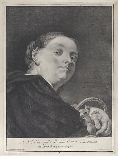Plate 7: A woman with a basket of pears; from 'Icones ad vivum expressae' after Giovanni Battista Piazzetta