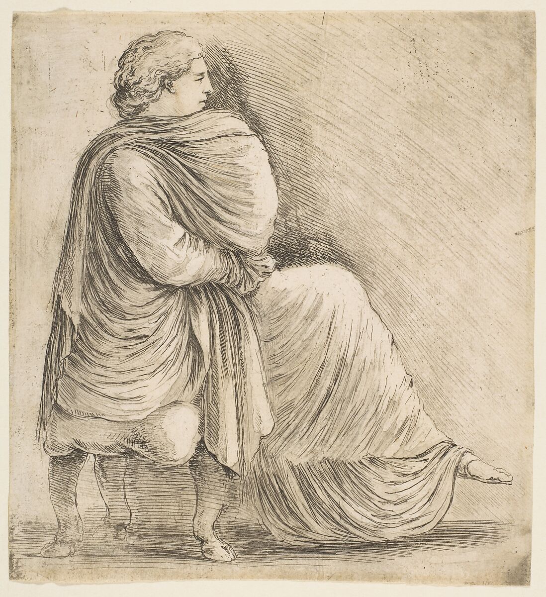 Seated Woman in Profile after Antique Bas Relief, Stefano della Bella (Italian, Florence 1610–1664 Florence), Etching 