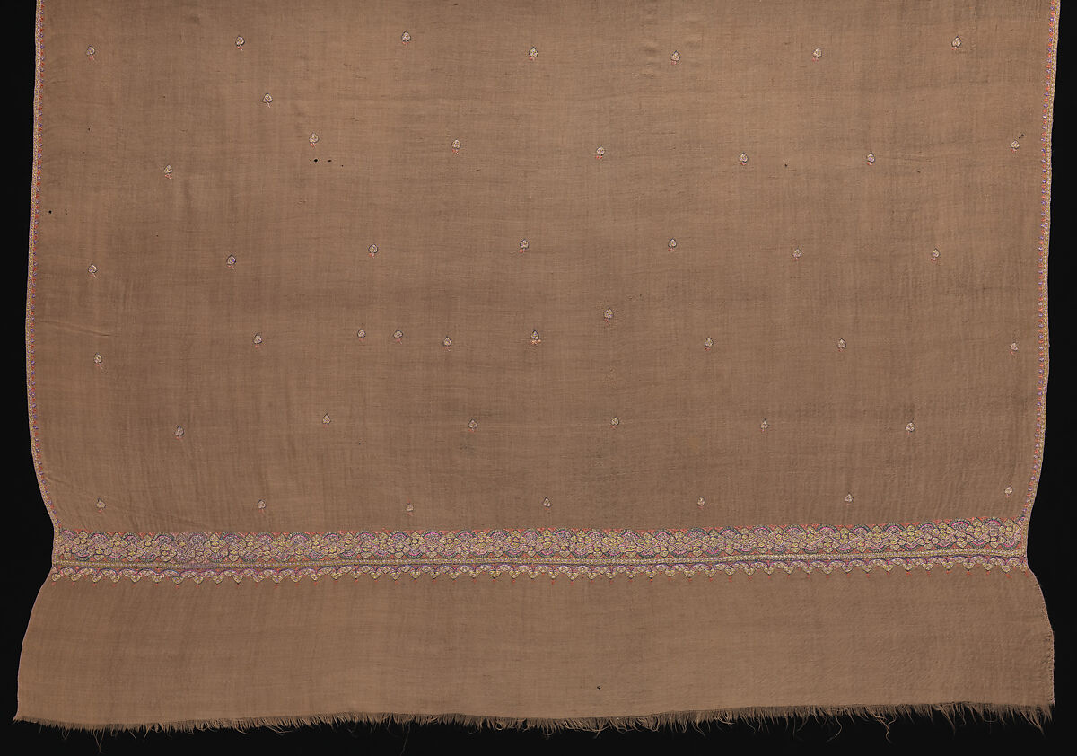 Embroidered Shawl, Shahtoosh with silk multi-colored embroidery, India