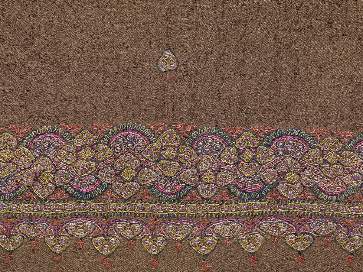 Embroidered Shawl, Shahtoosh with silk multi-colored embroidery, India