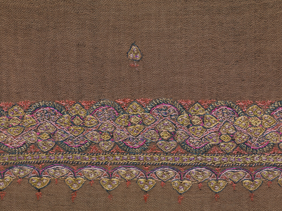 Embroidered Shawl, Shahtoosh with silk multi-colored embroidery, India