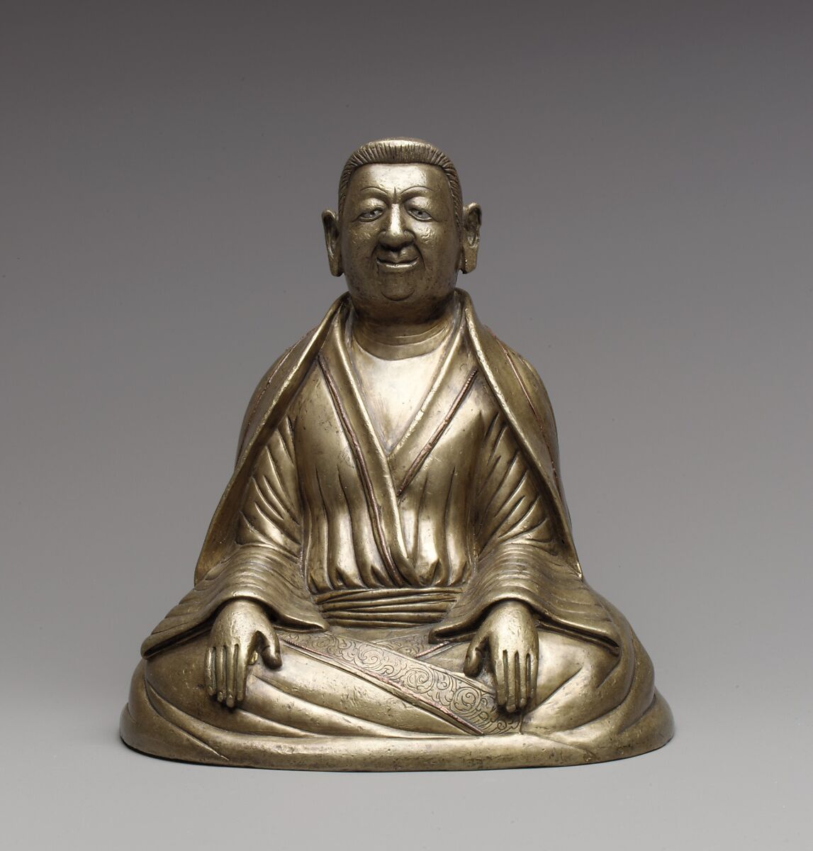 Portrait of The Great Teacher Marpa, Bronze inlaid with copper and silver; gold plugs, Tibet 