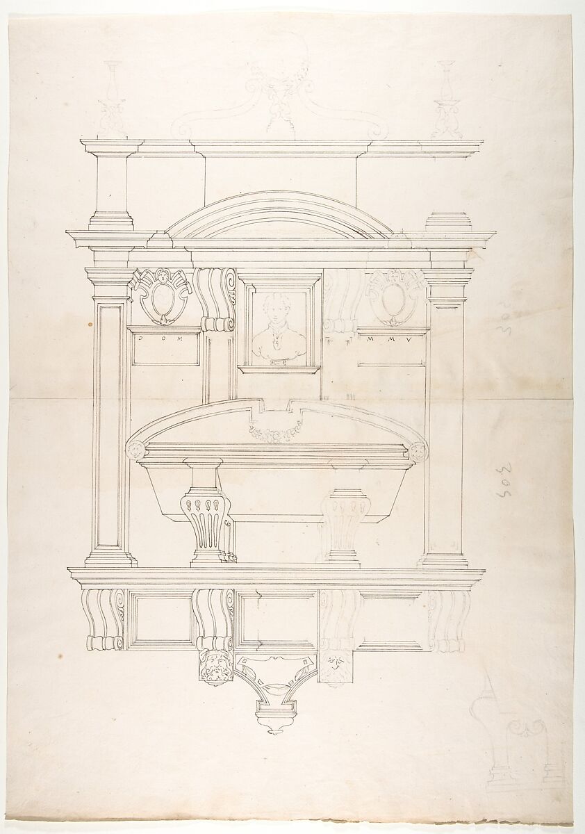 Tomb of Cecchino Bracci, S. Maria in Araceoli, Rome, Anonymous, French, 16th century, Black chalk, pen and brown ink 