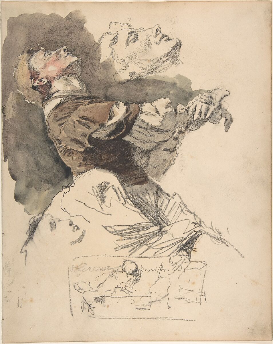 Study of a Female Dancer, Otto Greiner (German, Leipzig 1869–1916 Munich), Black chalk and gouache 