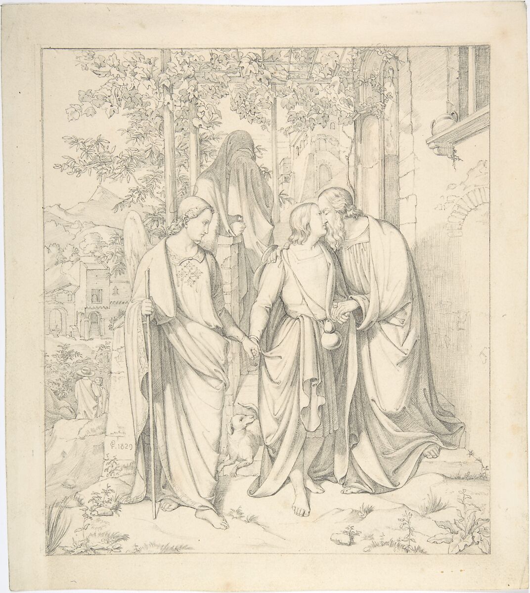 Tobias Takes Leave of his Father, Carl Gottlieb Peschel (German, Dresden 1798–1879 Dresden), Graphite 