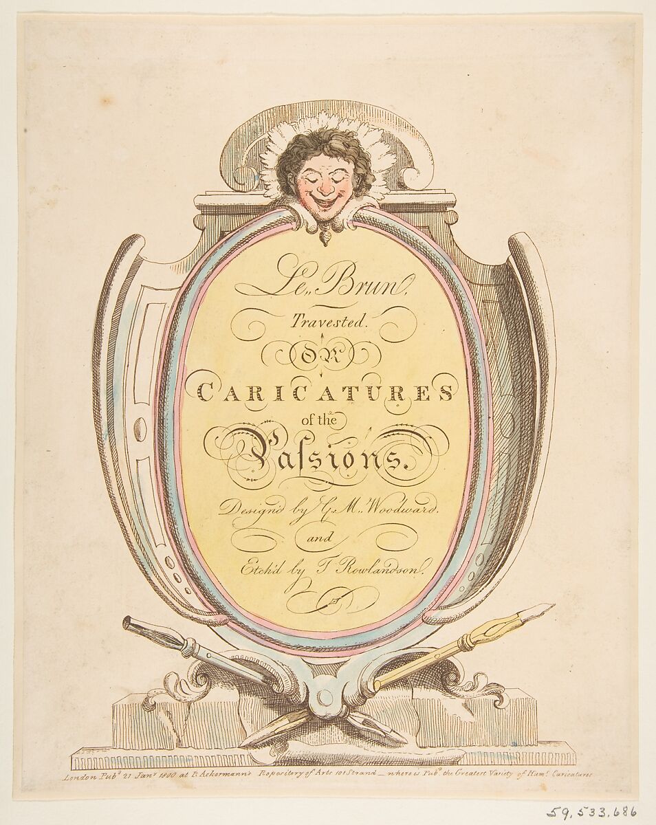 Le Brun Travested, or Caricatures of the Passions, Thomas Rowlandson (British, London 1757–1827 London), Etching, printed in brown ink, some hand-colored