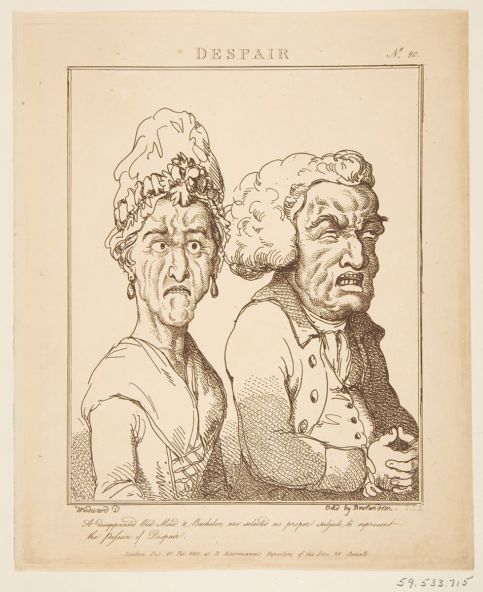 Le Brun Travested, or Caricatures of the Passions, Thomas Rowlandson (British, London 1757–1827 London), Etching, printed in brown ink, some hand-colored