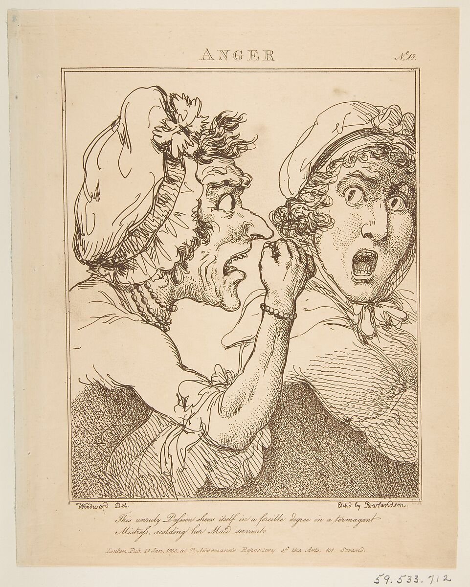 Le Brun Travested, or Caricatures of the Passions, Thomas Rowlandson (British, London 1757–1827 London), Etching, printed in brown ink, some hand-colored