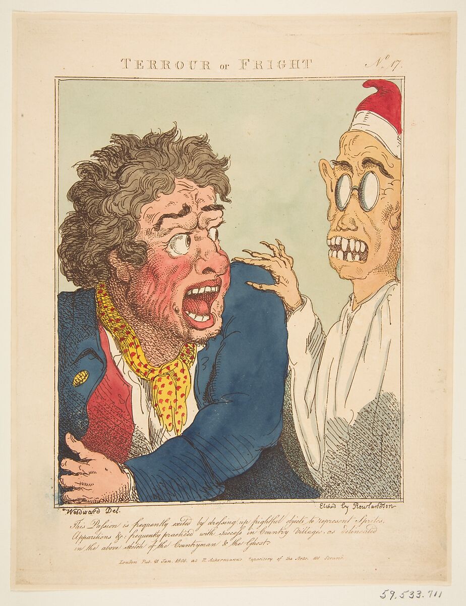 Le Brun Travested, or Caricatures of the Passions, Thomas Rowlandson (British, London 1757–1827 London), Etching, printed in brown ink, some hand-colored