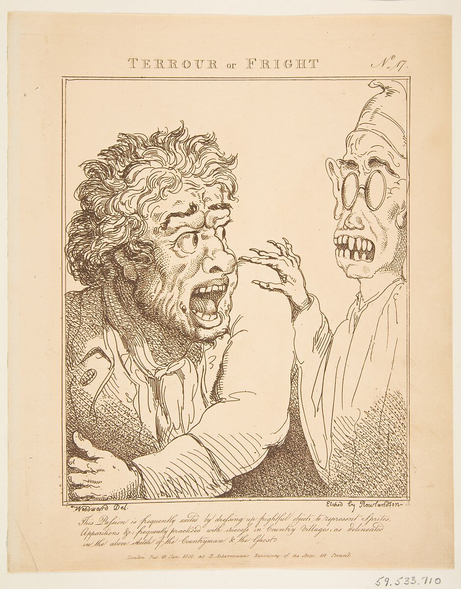 Le Brun Travested, or Caricatures of the Passions, Thomas Rowlandson (British, London 1757–1827 London), Etching, printed in brown ink, some hand-colored