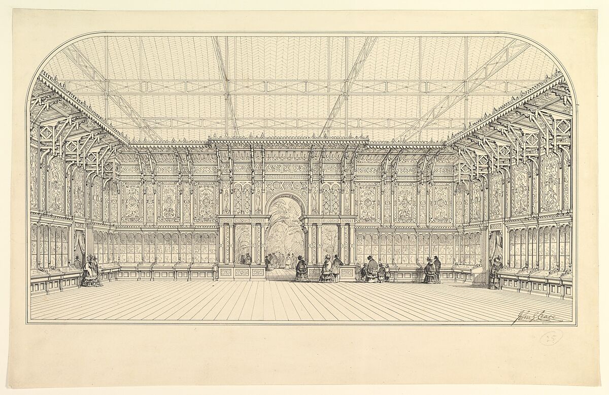 Gallery Lined with Display Cases, John Gregory Crace (British, London 1809–1889 Dulwich)  , and Son, Pen and black  ink 