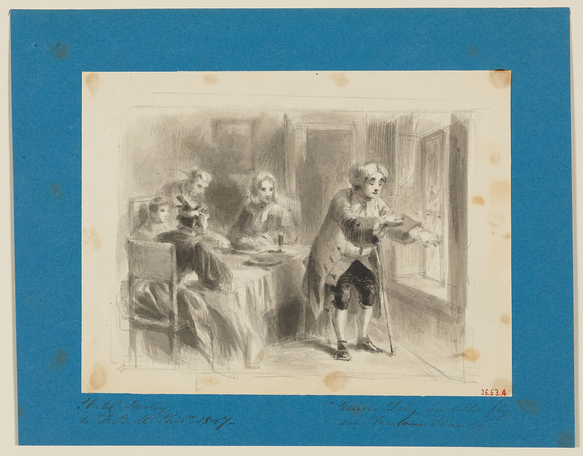 Uncle Toby and the Fly, from Laurence Sterne's "Tristram Shandy", Felix Octavius Carr Darley (American, Philadelphia, Pennsylvania 1822–1888 Claymont, Delaware), Graphite and ink wash
