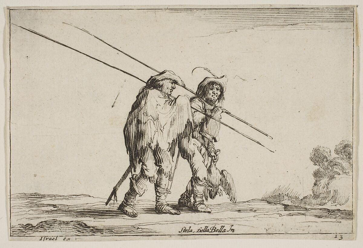 Two pikemen walking towards the right, each with their pikes in their right hands, plate 13 from "Various Figures" (Agréable diversité de figures), After Stefano della Bella (Italian, Florence 1610–1664 Florence), Engraving; undescribed state between second and third of five 