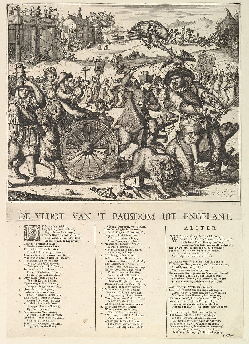 De Vlugt van 't Pausdom, Romeyn de Hooghe (Dutch, Amsterdam 1645–1708 Haarlem), Etching and letterpress 