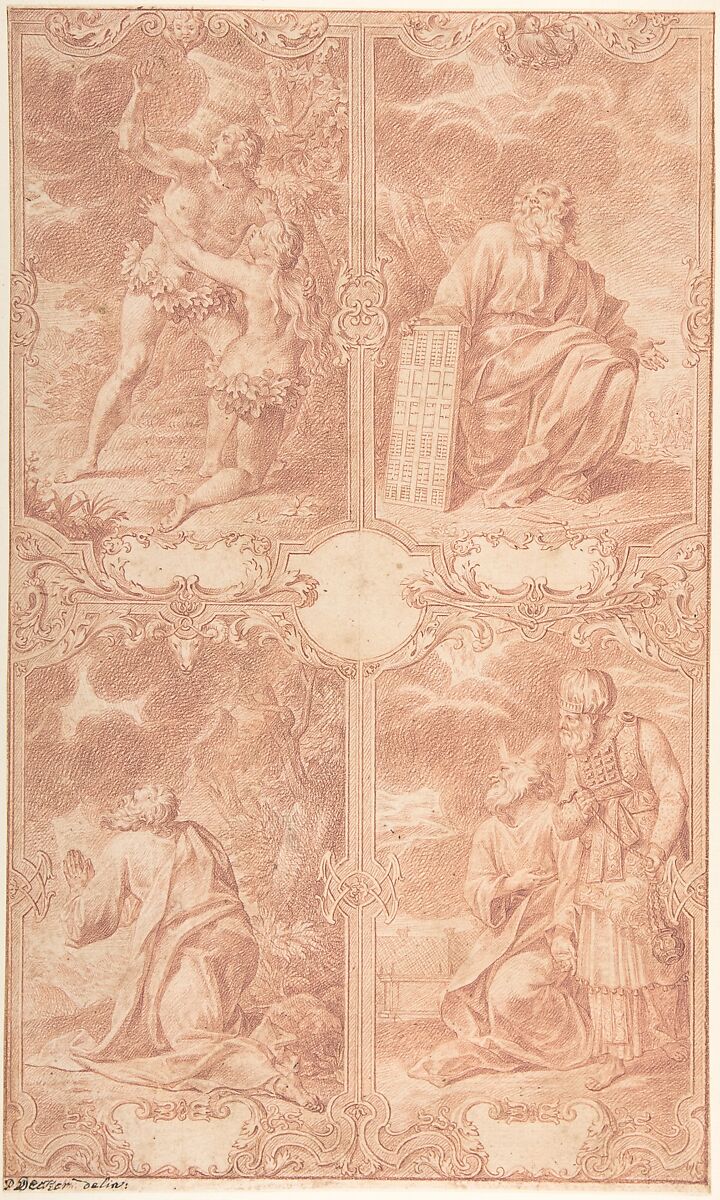 Four Scenes from the Old Testament, Paul Decker the Younger (German, Nuremberg 1685–1742 Nuremberg), Red chalk 