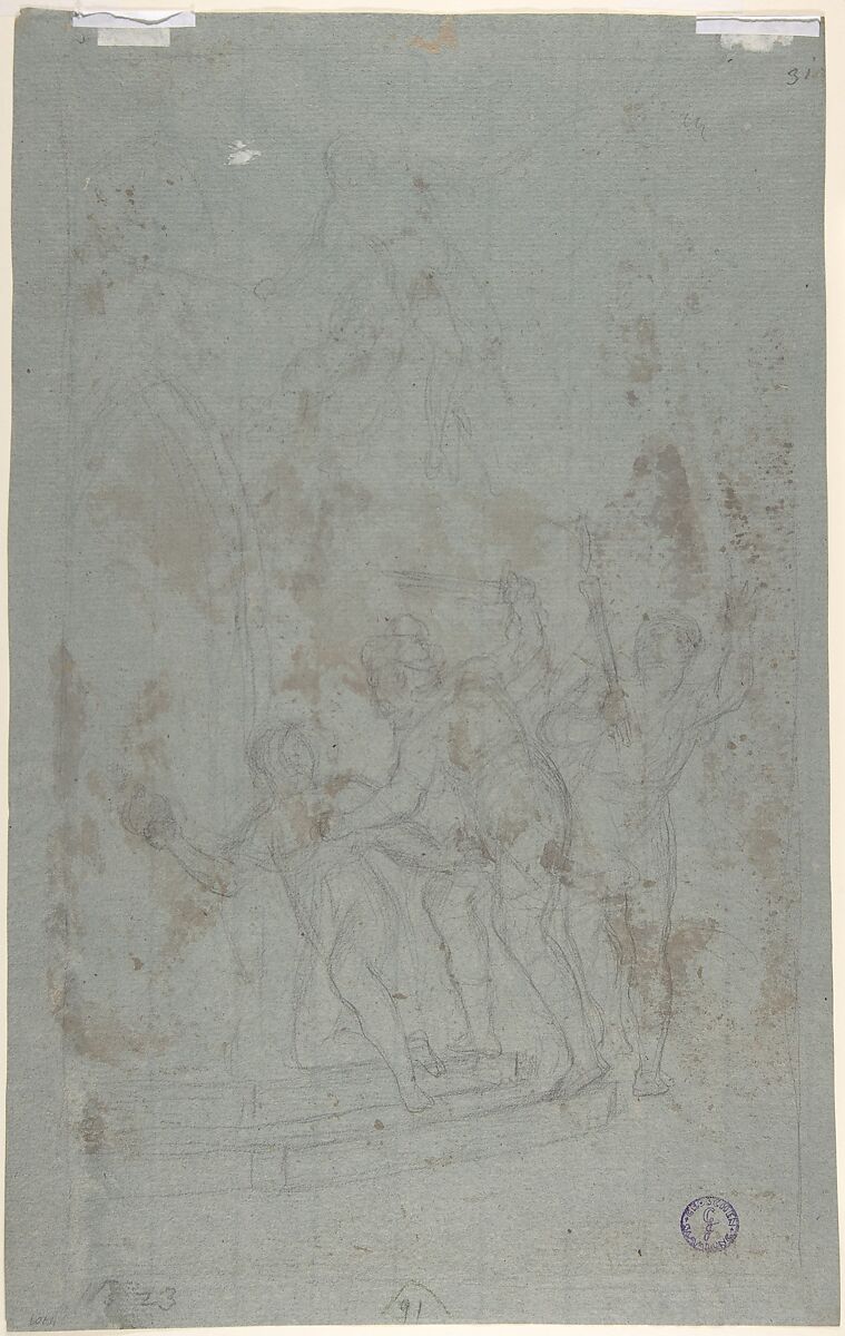 The Conversion of St. Paul (recto); The Execution of the Prisoner (verso), Dominik Kindermann (Austrian, Schluckenau 1739–1817 Vienna), Pen and brown ink, brush and brown wash, heightened with white gouache, over black chalk (recto); black chalk (verso)