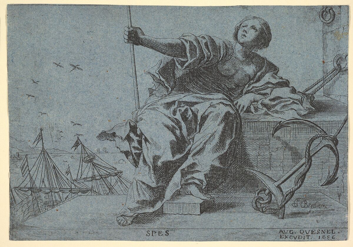 Hope, Pierre Brebiette (French, Mantes-sur-Seine ca. 1598–1642 Paris), Etching on blue paper 