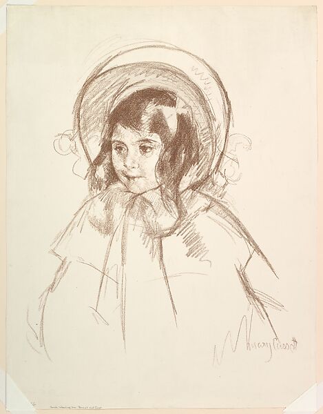 Sara Wearing Her Bonnet and Coat, Mary Cassatt (American, Pittsburgh, Pennsylvania 1844–1926 Le Mesnil-Théribus, Oise), Transfer lithograph, printed in brown ink; only state 