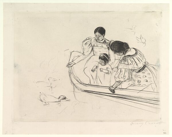 Feeding the Ducks, Mary Cassatt (American, Pittsburgh, Pennsylvania 1844–1926 Le Mesnil-Théribus, Oise), Drypoint; first state of three 