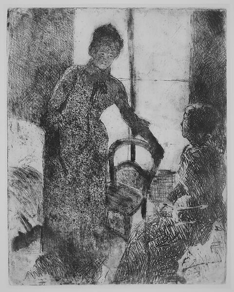 The Visitor, Mary Cassatt (American, Pittsburgh, Pennsylvania 1844–1926 Le Mesnil-Théribus, Oise), Soft-ground etching, aquatint, etching, drypoint and fabric texture; third state of six