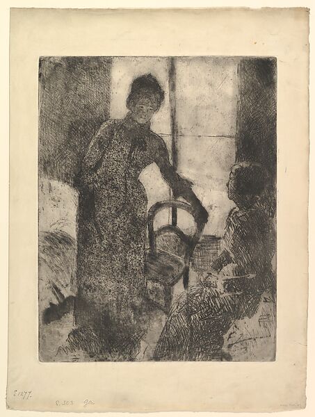 The Visitor, Mary Cassatt (American, Pittsburgh, Pennsylvania 1844–1926 Le Mesnil-Théribus, Oise), Soft-ground etching, aquatint, etching, drypoint and fabric texture; third state of six 