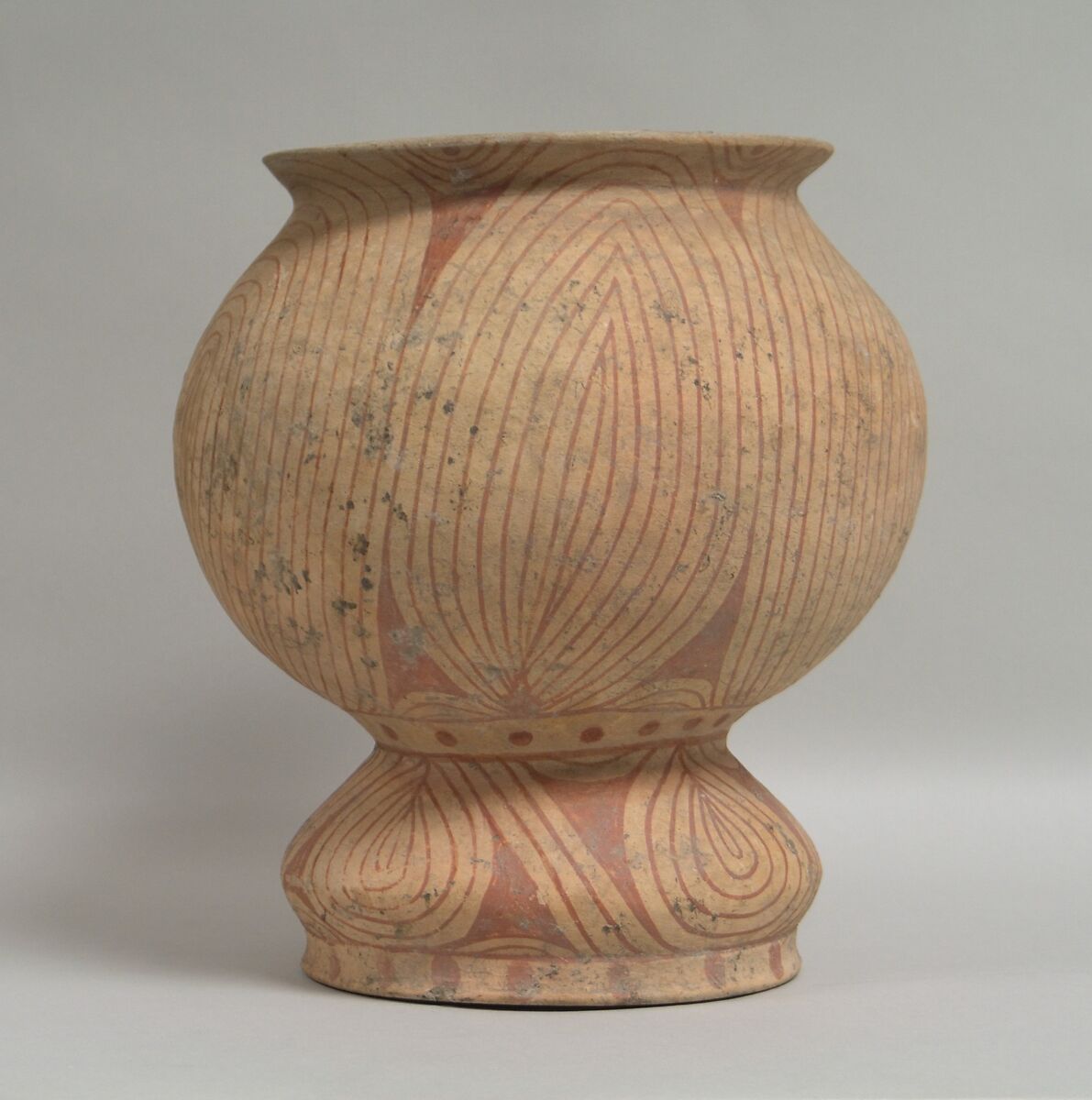 Pedestalled Vessel, Earthenware with buff slip and red oxide decoration, Thailand