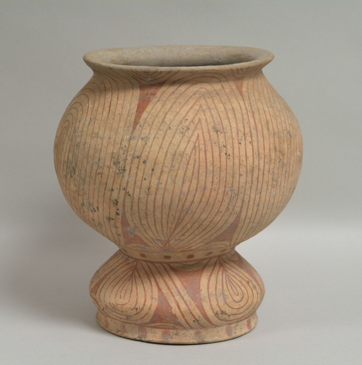 Pedestalled Vessel, Earthenware with buff slip and red oxide decoration, Thailand 