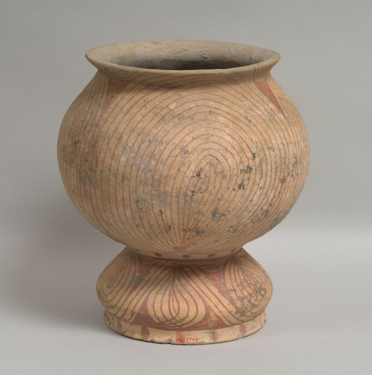 Pedestalled Vessel, Earthenware with buff slip and red oxide decoration, Thailand