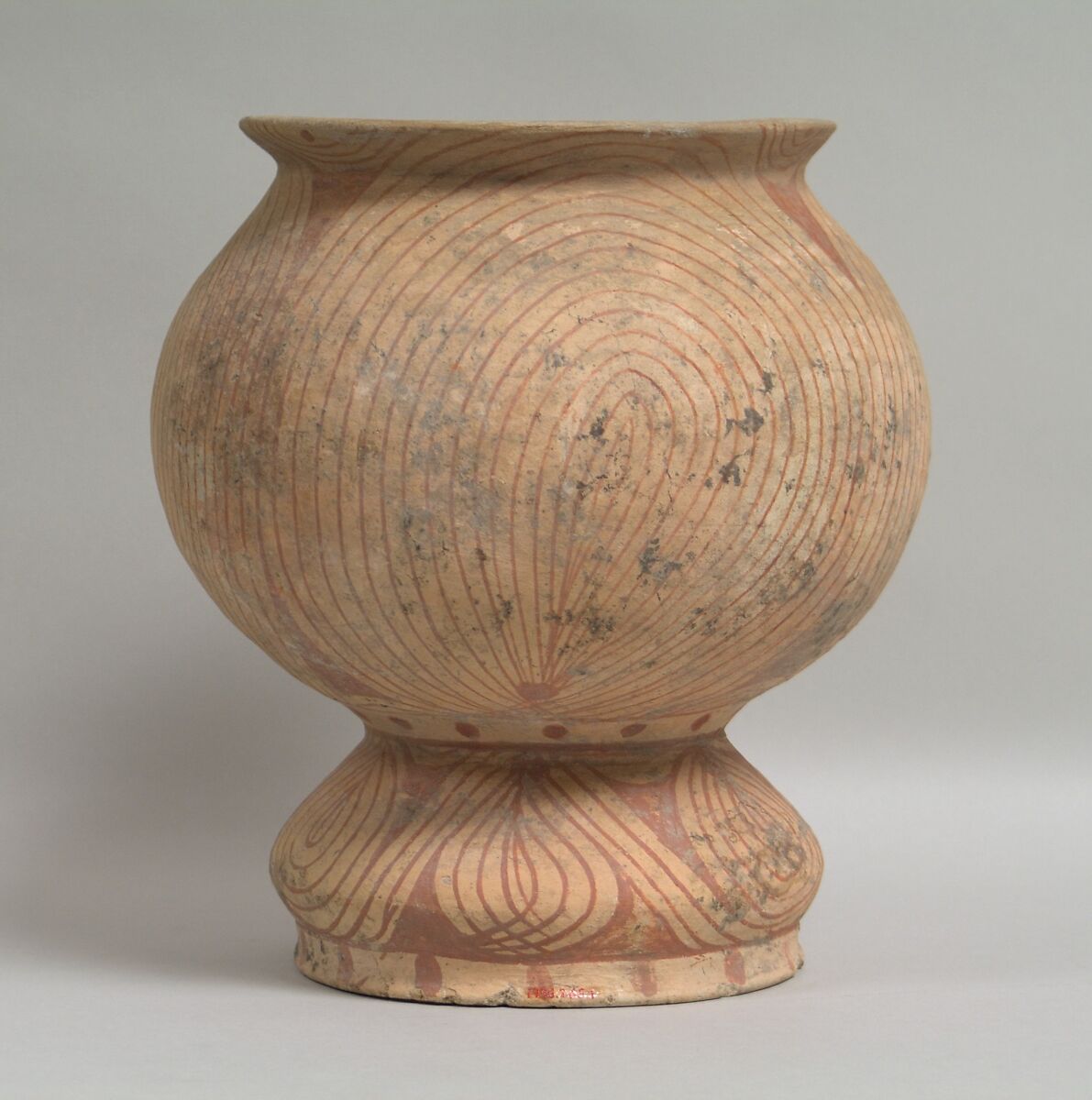 Pedestalled Vessel, Earthenware with buff slip and red oxide decoration, Thailand