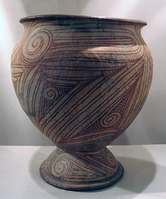 Vessel with Pedestal, Earthenware with buff slip and red oxide decoration, Thailand 