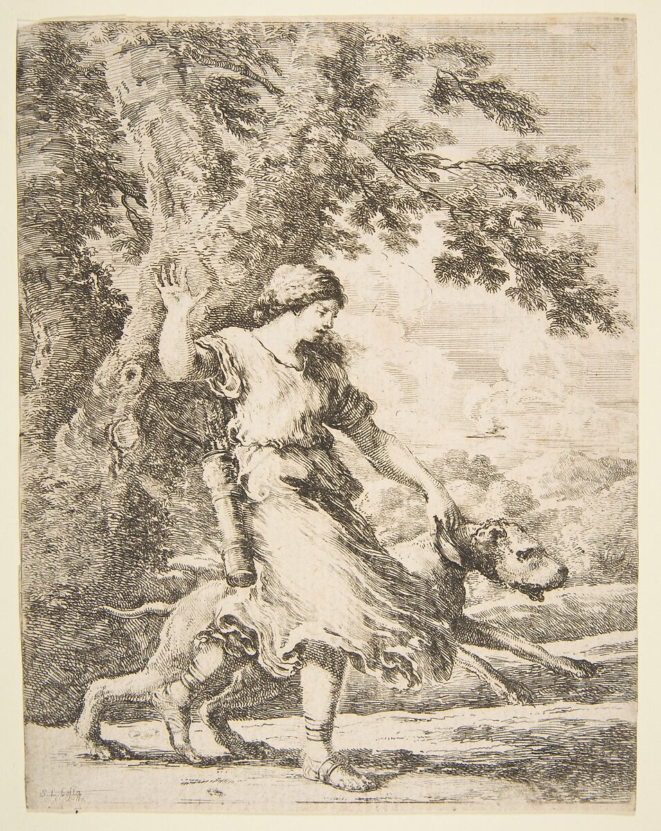 Nymph Holding a Large Dog by the Collar, Stefano della Bella (Italian, Florence 1610–1664 Florence), Etching; second state of two 