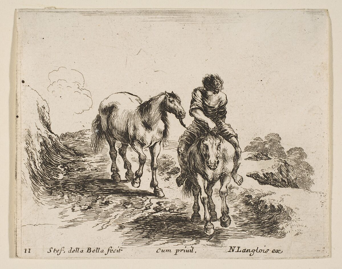 A young horseman, seen from the front, leading another horse, plate 11 from "Diversi capricci", Stefano della Bella (Italian, Florence 1610–1664 Florence), Etching; third state of four 