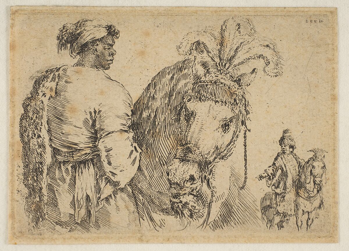 A Black Man Feeding a Horse, Stefano della Bella (Italian, Florence 1610–1664 Florence), Etching 