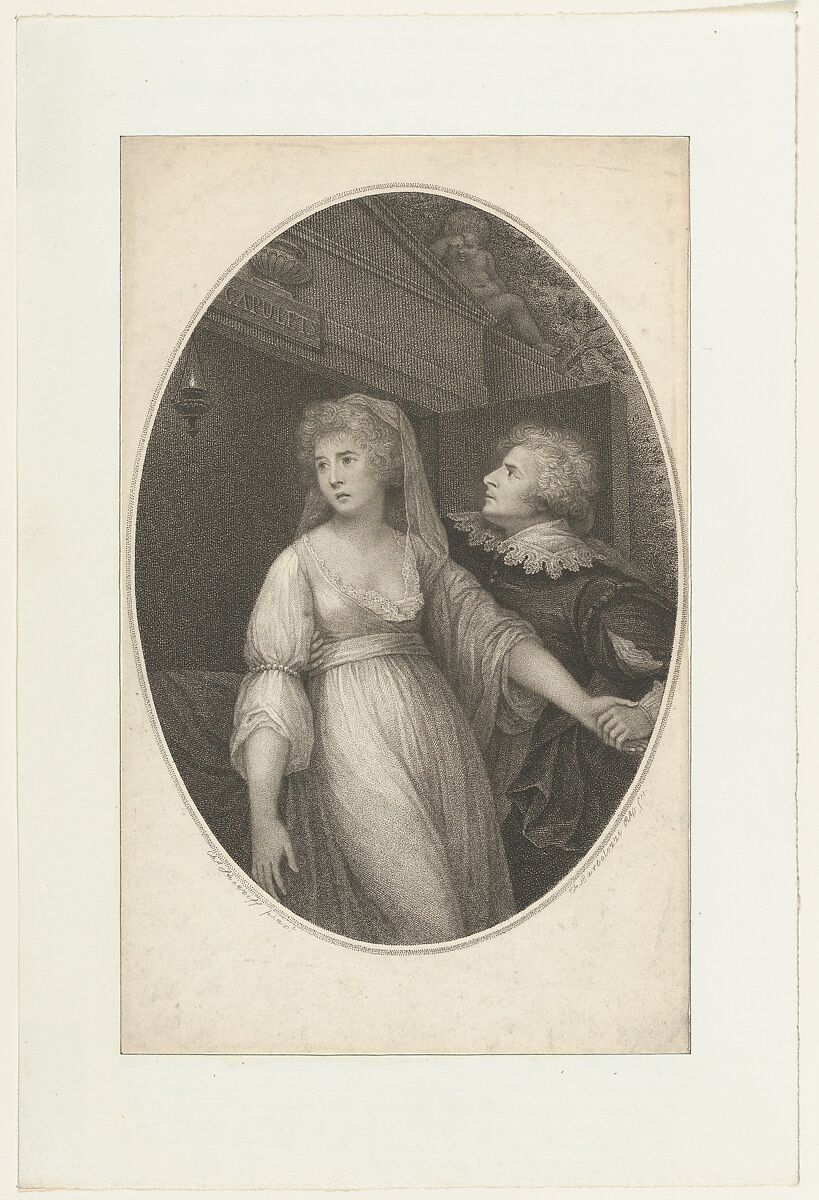 Mr. Dimond and Miss Wallis in the Characters of Romeo and Juliet, Francesco Bartolozzi (Italian, Florence 1728–1815 Lisbon), Stipple engraving and etching; early state 